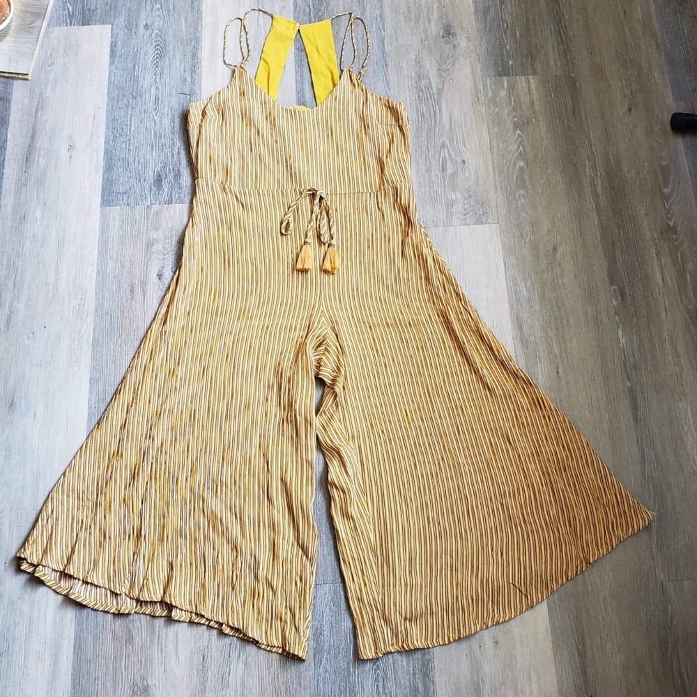 Paris Mustard Yellow Striped Culotte Jumpsuit - Picture 3 of 16
